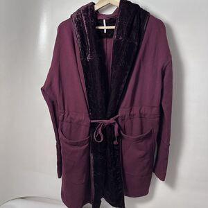 Free People Cardigan Westwood Cotton Blend Velvet Trim Hooded Coat Boho …